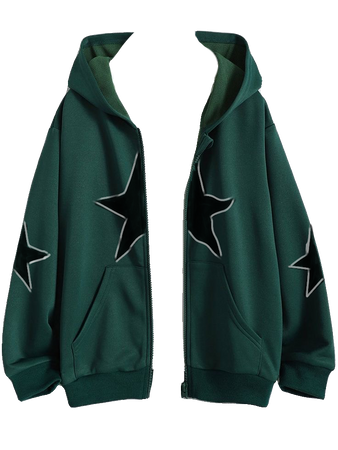 green zip up hoodie star