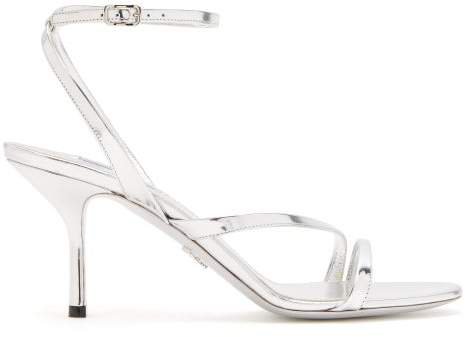 Mirrored Leather Sandals - Womens - Silver