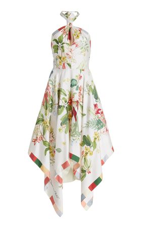 Floral & Fauna Silk Twill Midi Dress By Oscar De La Renta | Moda Operandi