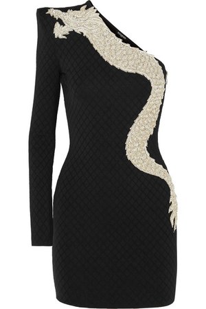Balmain | One-sleeve crystal-embellished stretch-jersey mini dress | NET-A-PORTER.COM