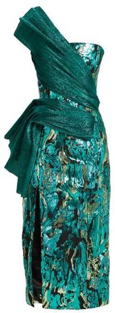 Halpern - Asymmetric Plisse Panel Sequinned Dress - Womens - Green