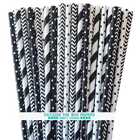 Amazon.com: Outside the Box Papers Black and White Stripe and Polka Dot Paper Drinking Straws 7.75 Inches 100 Pack Black, White: Kitchen & Dining
