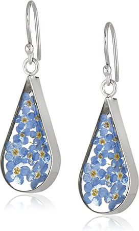 Amazon.com: Amazon Collection Sterling Silver Blue Pressed Flower Teardrop Earrings : Clothing, Shoes & Jewelry