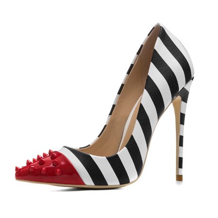 WETKISS Studded High Heels Pointed Toe Zebra Party Pumps