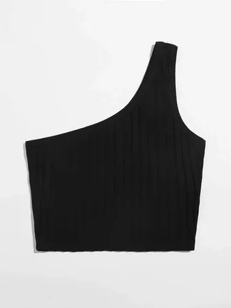 One Shoulder Rib-knit Crop Top | SHEIN USA black