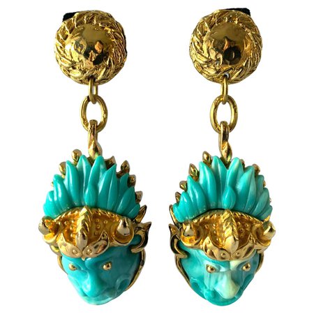 Vintage French Blue Dragon Earrings For Sale at 1stDibs