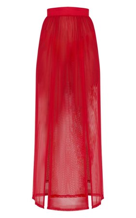 Red Mesh Maxi Skirt | PrettyLittleThing