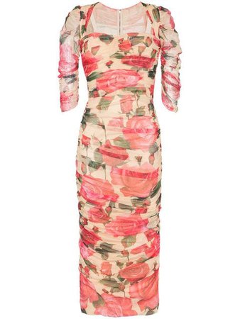 Dolce & Gabbana Floral Print Ruched Dress - Farfetch