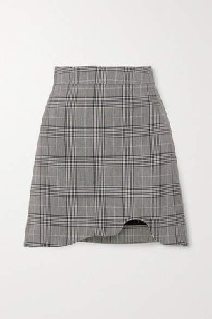 Asymmetric Prince Of Wales Checked Woven Mini Skirt - Light gray