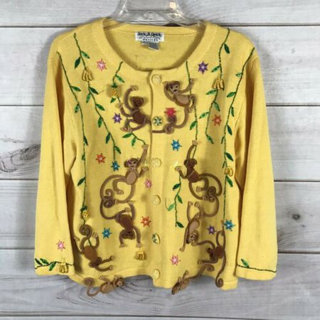 Jack B Quick MONKEY BANANAS Yellow Cardigan Sweater Petite Large | eBay
