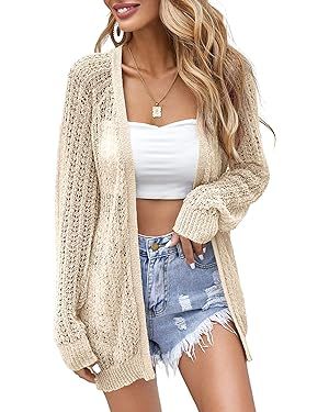 Women Crochet Lightweight Cardigan Cover Up Open Front Long Sleeve Summer Cardigans at Amazon Women’s Clothing store