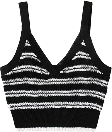SweatyRocks Women's V Neck Crop Cami Top Ribbed Knit Spaghetti Strap Sleeveless Vest at Amazon Women’s Clothing store