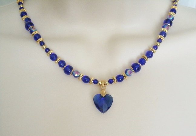 Blue Heart Necklace victorian jewelry edwardian jewelry art | Etsy