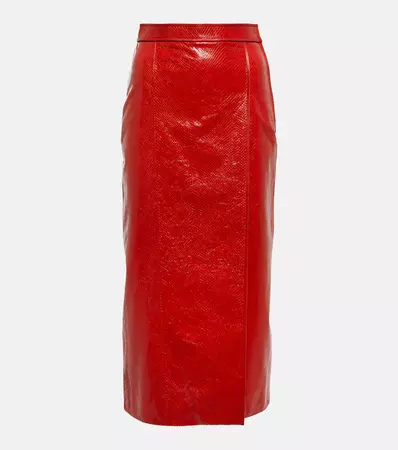 Snake Effect Leather Midi Skirt in Red - Gucci | Mytheresa