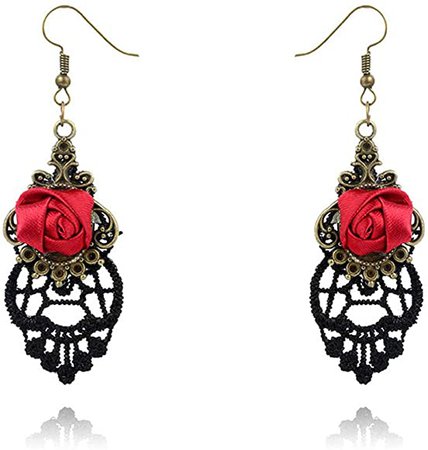 Amazon.com: Fashion Jewelry Vintage Vampire Black Lace Punk Style Red Rose Flower Dangle Earrings For Women Gift: Clothing