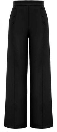 Belle Poque Women's Casual Black Wide Leg Pants Stretchy High Waisted Work Pants 1950s Pants,S,Black at Amazon Women’s Clothing store