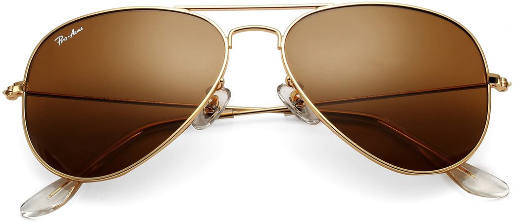 Amazon.com: Pro Acme Classic Aviator Sunglasses for Men Women 100% Real Glass Lens (Gold/Brown): Clothing