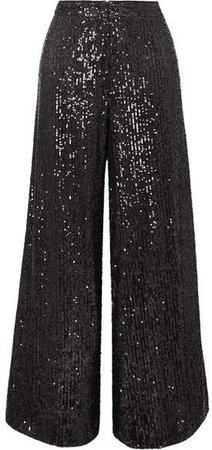 Gilia Sequined Tulle Wide-leg Pants - Black