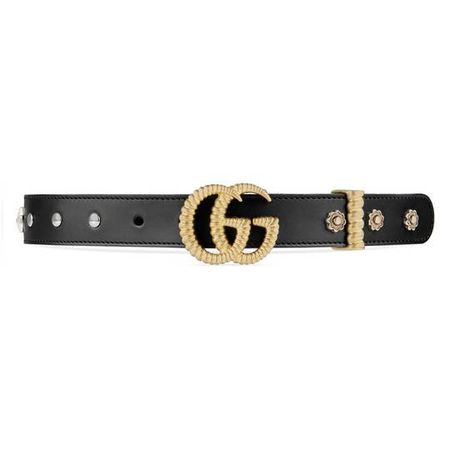 Leather belt with torchon Double G buckle in Black leather | Gucci Women's Skinny