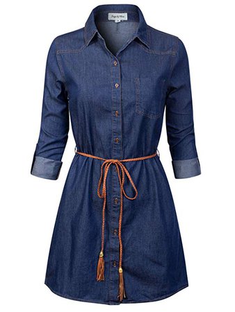 Design by Olivia Women's Vintage Button Down Chambray Long Denim Shirt Tunic Dress at Amazon Women’s Clothing store