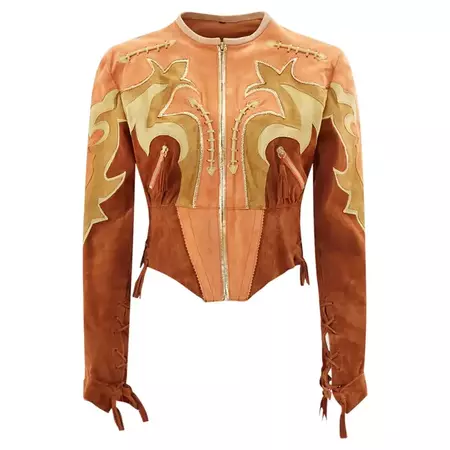 Roberto Cavalli S/S 2004 lace-up corset deer leather jacket For Sale at 1stDibs