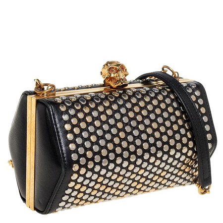 *clipped by @luci-her* Alexander McQueen Black Leather Hexagon Studded Clutch