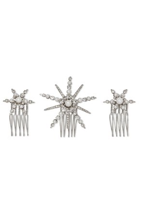 Lelet NY Starlet silver-plated Swarovski crystal faux pearl hair slides