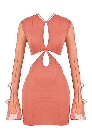 Clothing : Mini Dresses : 'Miranda' Rose Crystal Trim Cutout Mini Dress