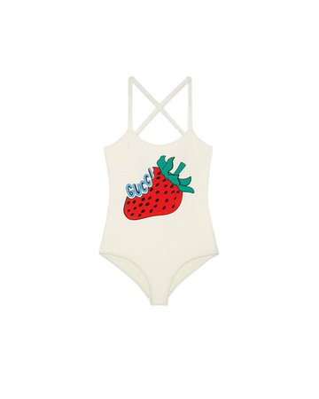 Gucci Synthetic Stretch Fabric Swimsuit With Strawberry in White - Lyst