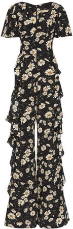 Ruffled Floral-Print Silk-Crepe Jumpsuit