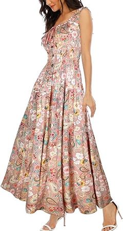 Amazon.com: OSTOO Women's 2023 Summer Sleeveless Boho Floral Print Tiered Casual Flowy Long Maxi Dress : Clothing, Shoes & Jewelry