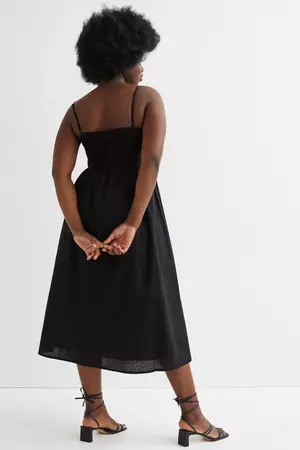 Linen-blend dress - Black - Ladies | H&M GB