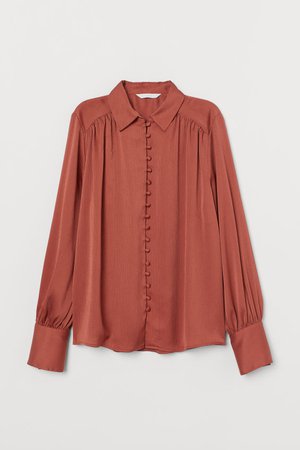 Balloon-sleeved Blouse - Rust red - Ladies | H&M US