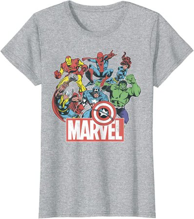 Amazon.com: Marvel Avengers Team Retro Comic Vintage Graphic T-Shirt T-Shirt: Clothing