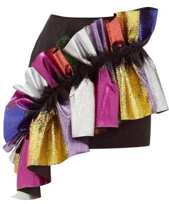 Germanier - Recycled Glitter Ruffle Satin Mini Skirt - Womens - Black Multi