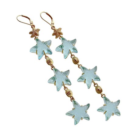 Aqua Venetian Glass Starfish Long Earrings, Meribella Duster Earrings For Sale at 1stDibs