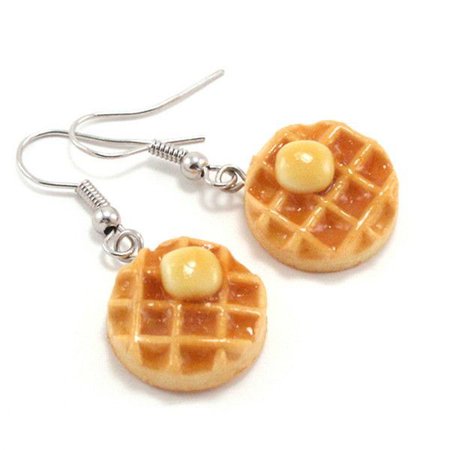brown filler aesthetic food waffle earrings cute