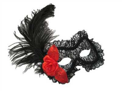 Spanish Rose Lace Womens Masquerade Mask with Trim, Jewels and Ostrich Feathers