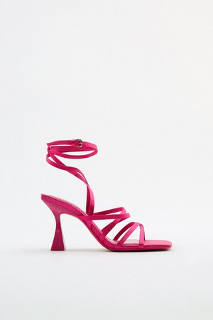 LACE UP HIGH HEEL SANDALS - Pink | ZARA United States