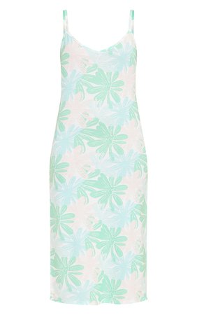 Green Floral Print Jersey Split Cami Midi Dress | PrettyLittleThing USA