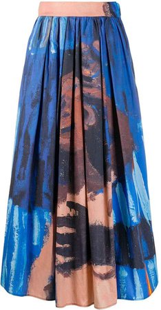 flounce pleated print skirt