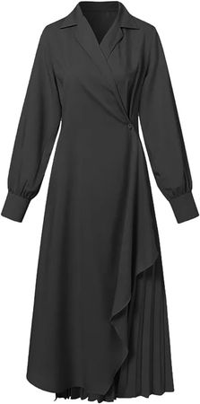Annhoo Long Sleeve Dresses for Women Fall Summer High Neck Long Plain Dresses Women 2023 Trendy at Amazon Women’s Clothing store