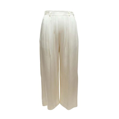 Yves Saint Laurent White Silk Trousers For Sale at 1stdibs