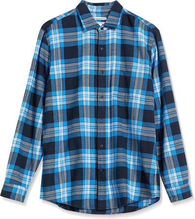 Amazon.com: Amazon Essentials Men's Slim-Fit Long-Sleeve Flannel Shirt, Blue, Plaid, Small : Clothing, Shoes & Jewelry