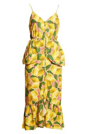 FARM Rio Fresh Lemons Peplum Midi Dress | Nordstrom