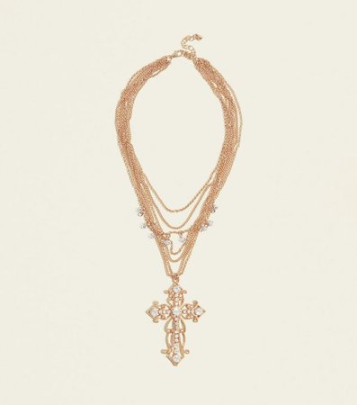 Gold Layered Chain Cross Pendant Necklace | New Look