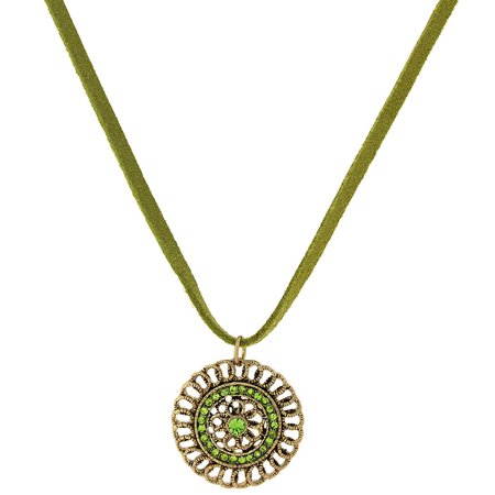 1928 Jewelry Green Velvet Choker Necklace With Gold-Tone Pendant