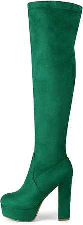 Amazon.com | Allegra K Women's Platform Block Heel Green Over Knee High Boots - 6.5 M US | Knee-High