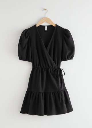 Puff Sleeve Wrap Mini Dress - Black - Mini dresses - & Other Stories