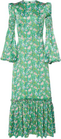 Festival Ruffled Floral-Print Silk-Satin Maxi Dress